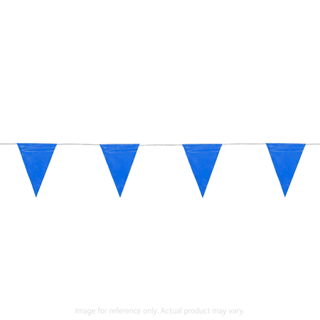 30m Blue Bunting Flags - High-visibility safety bunting for marking hazards and walkways on a construction site