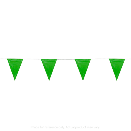30m Green Bunting Flags - High-visibility safety bunting for marking hazards and walkways on a construction site