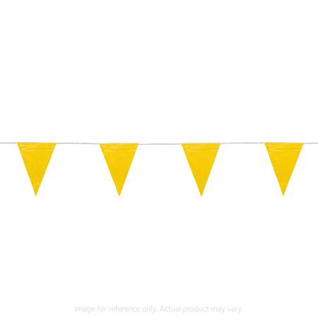 30m Yellow Bunting Flags - High-visibility safety bunting for marking hazards and walkways on a construction site