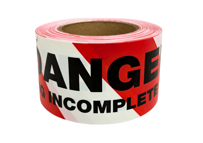 Barrier Tape x 100m Danger Scaffold Incomplete Do Not Use - Red & White