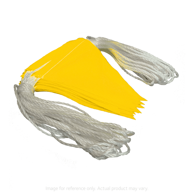 Yellow Bunting Flags - 30m - High-visibility safety bunting for marking hazards and walkways on a construction site