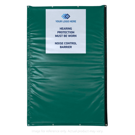 Green Sonic Quilts with Custom Printed and Sewn on Patch for Noise Reduction on Construction Sites