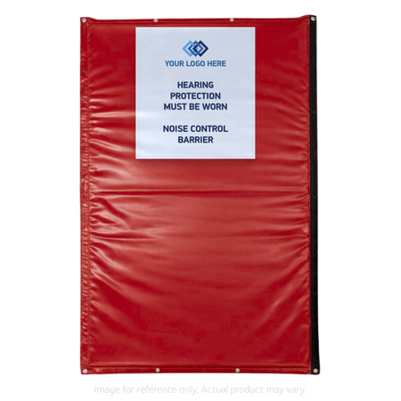 Red Sonic Quilts with Custom Printed and Sewn on Patch for Noise Reduction on Construction Sites