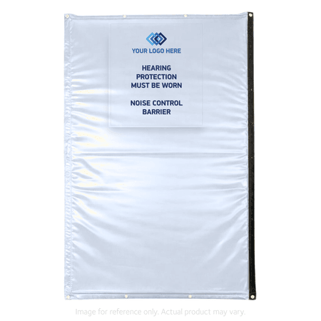 White Sonic Quilts with Custom Printed and Sewn on Patch for Noise Reduction on Construction Sites