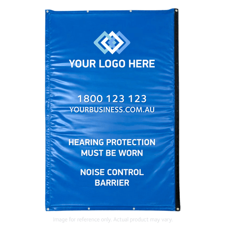 Custom Printed Blue Vinyl Sonic Quilts for Noise Control on Construction Sites