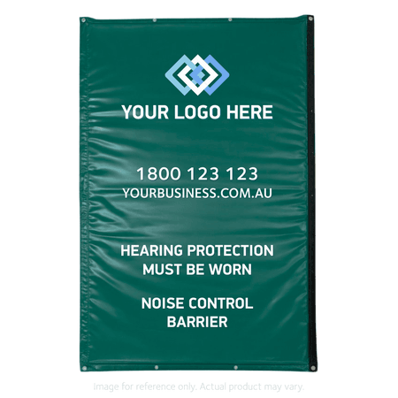 Custom Printed Green Vinyl Sonic Quilts for Noise Control on Construction Sites