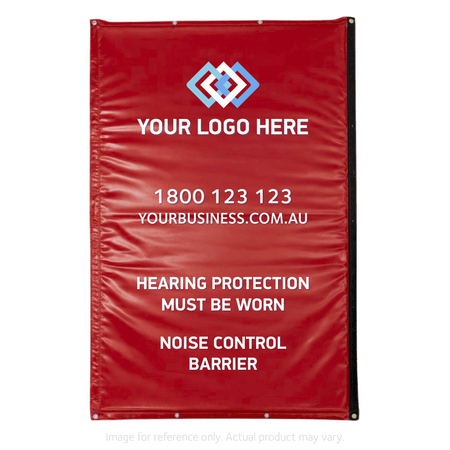Custom Printed Red Vinyl Sonic Quilts for Noise Control on Construction Sites