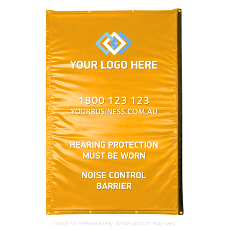 Custom Printed Yellow Vinyl Sonic Quilts for Noise Control on Construction Sites