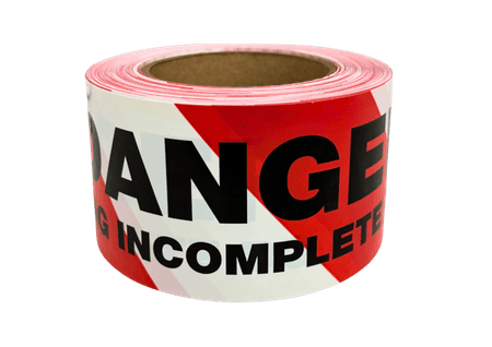 Barrier Tape x 100m Danger Scaffold Incomplete Do Not Use - Red & White