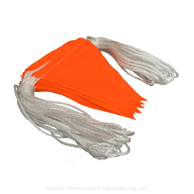 Orange Bunting Flags - 30m - High-visibility safety bunting for marking hazards and walkways on a construction site