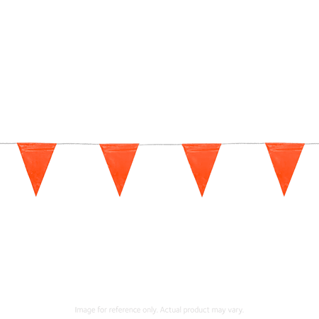 30m Orange Bunting Flags - High-visibility safety bunting for marking hazards and walkways on a construction site
