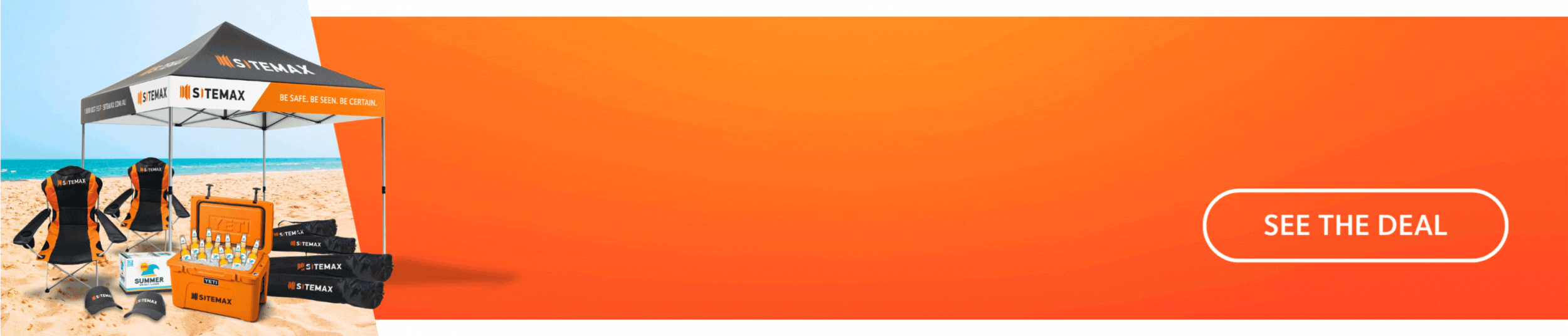 Sitemax Summer Setup | Order Banner Mesh to Receive A FREE Gazebo, Beers, Caps, YETI Hard Cooler & Camp Chairs! See the deal and order now!