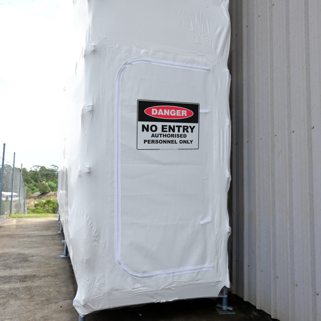 Sitemax | White Heavy-Duty Vinyl Zipper Door Access for environmental protection containment | 1m x 2m | Ready-made and custom printed: DANGER: No Entry Authorised Personnel Only