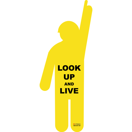 1700 x 677mm Yellow Worker Pointing Up Printed Look Up and Live