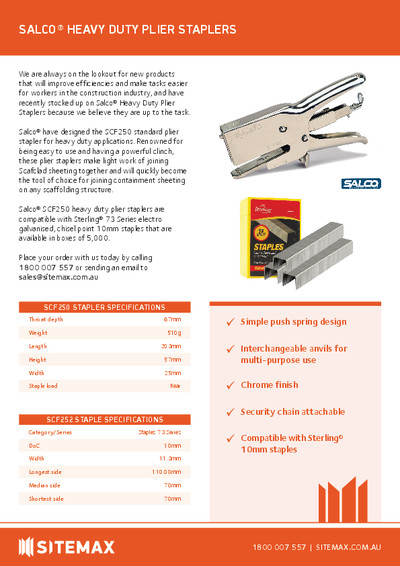 Heavy Duty Plier Stapler Product Sheet